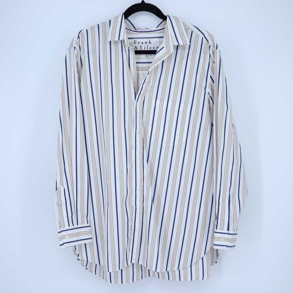 Frank & Eileen Joedy Boyfriend Shirt White Multi Stripe Button Up Women's L
